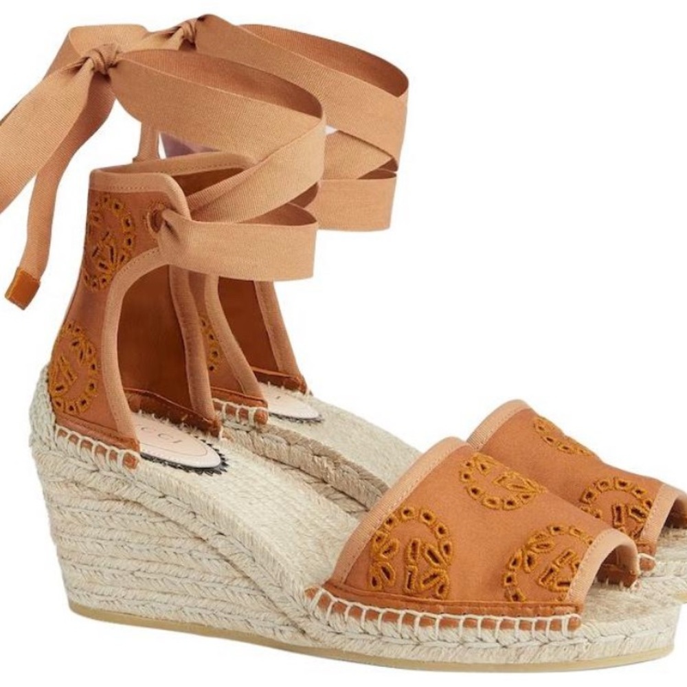 Gucci Tan Espadrille Wedge Heels Sz US8/EU38
